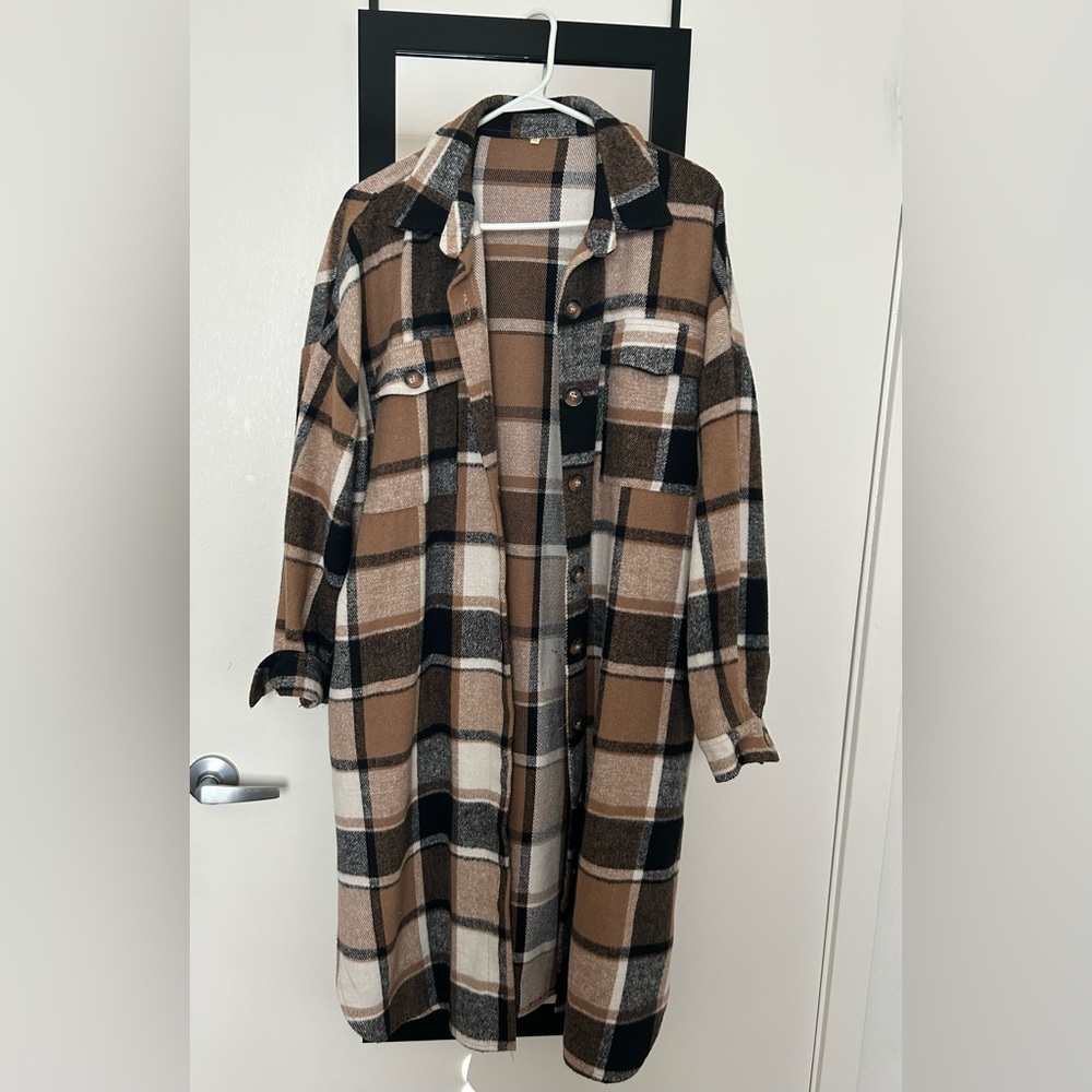 BROWN PLAID LONG JACKET
